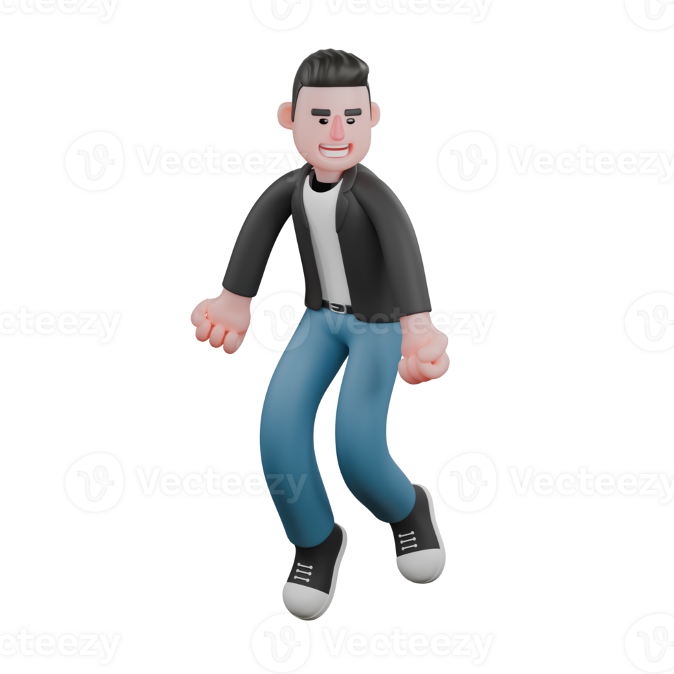 Cameraman Artwork in Creative 3D Cartoon Design Style. A Male Cameraman walks with both hands clenched forward, a wide smiling expression . Illustration png