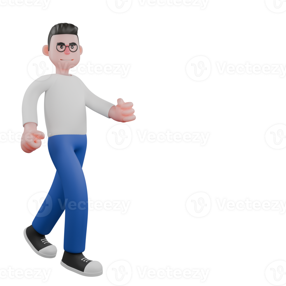 3D Cartoon Professional Editor Character. A male editor walks with both hands clenched. Illustration Design png
