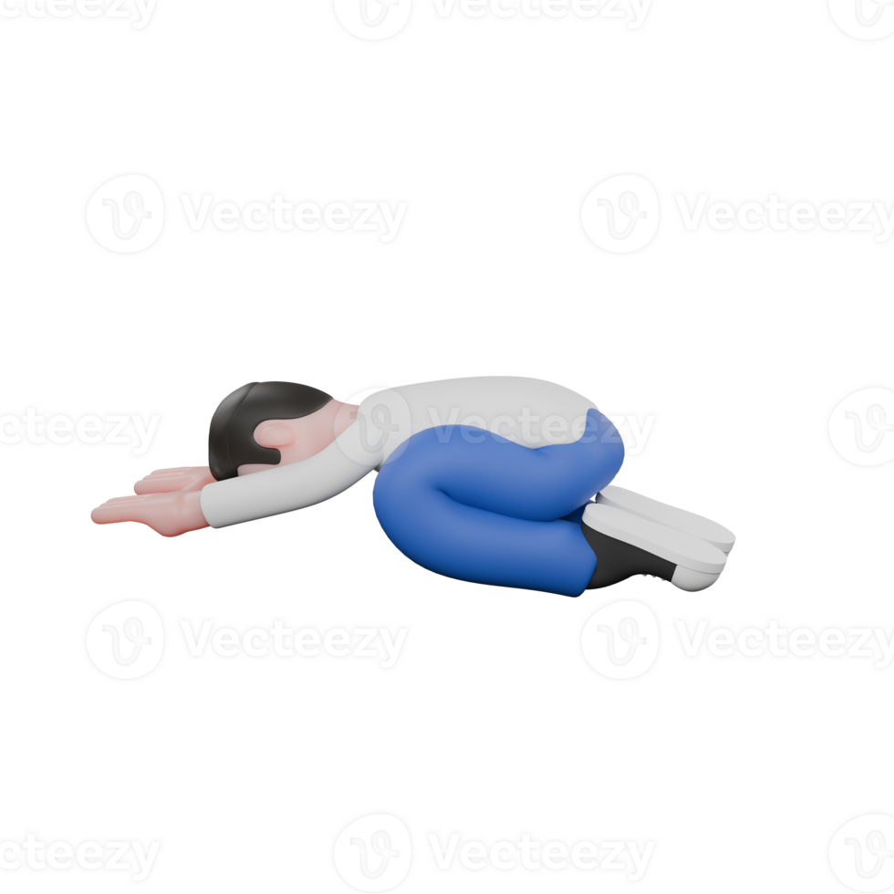 Cartoon Editing 3D Model Illustration. A male editor stands sitting on his knees, the body bends forward and both hands are straight in front. Design Character png