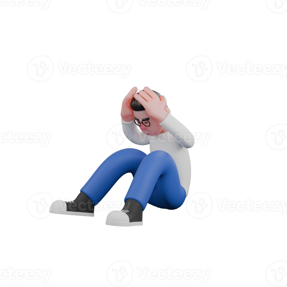 Cartoon Editing Professional 3D Character. A male editor sits on the floor with both hands on his fist, a look of despair. Illustration Design png