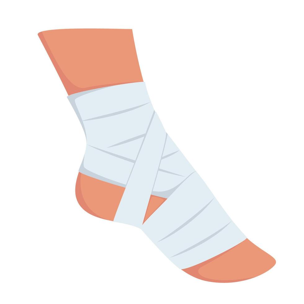 Bandaged foot. Medical elastic bandage. Element of health care, first aid. illustration. vector