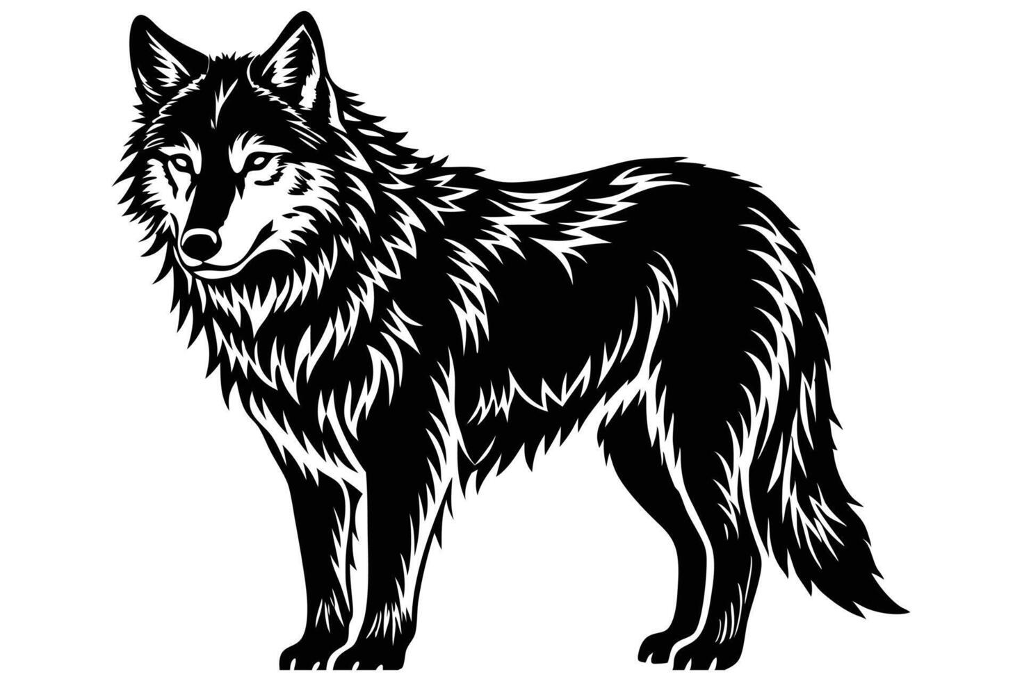 Wolf silhouette, wolf forest silhouette in flat style with a white background vector