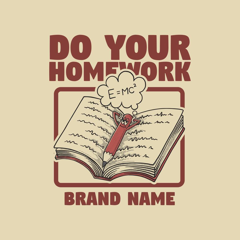 retro cartoon emblem of relaxing pencil on the book vector