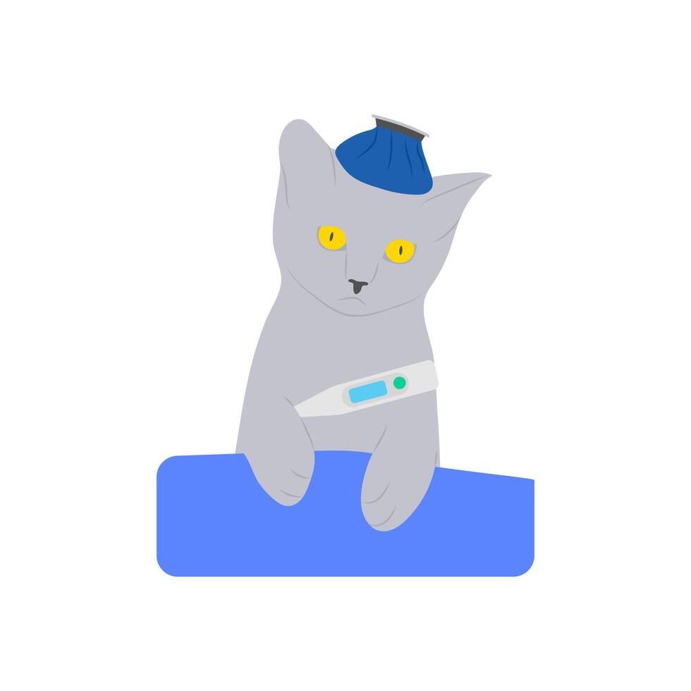 Sick Kitten Flat Illustration vector