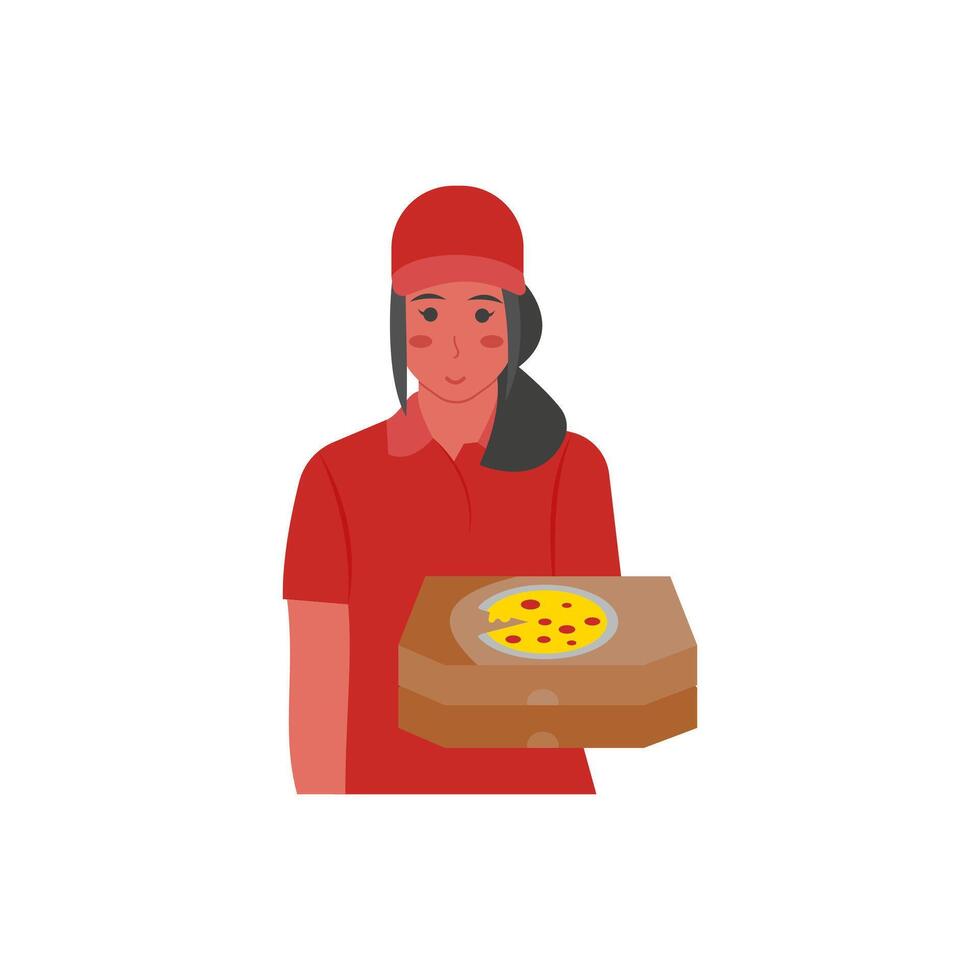 Pizza Delivery Girl Flat illustration vector