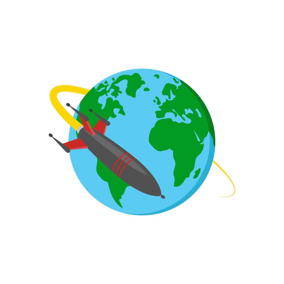 Rocket Around Earth, Space Illustration vector