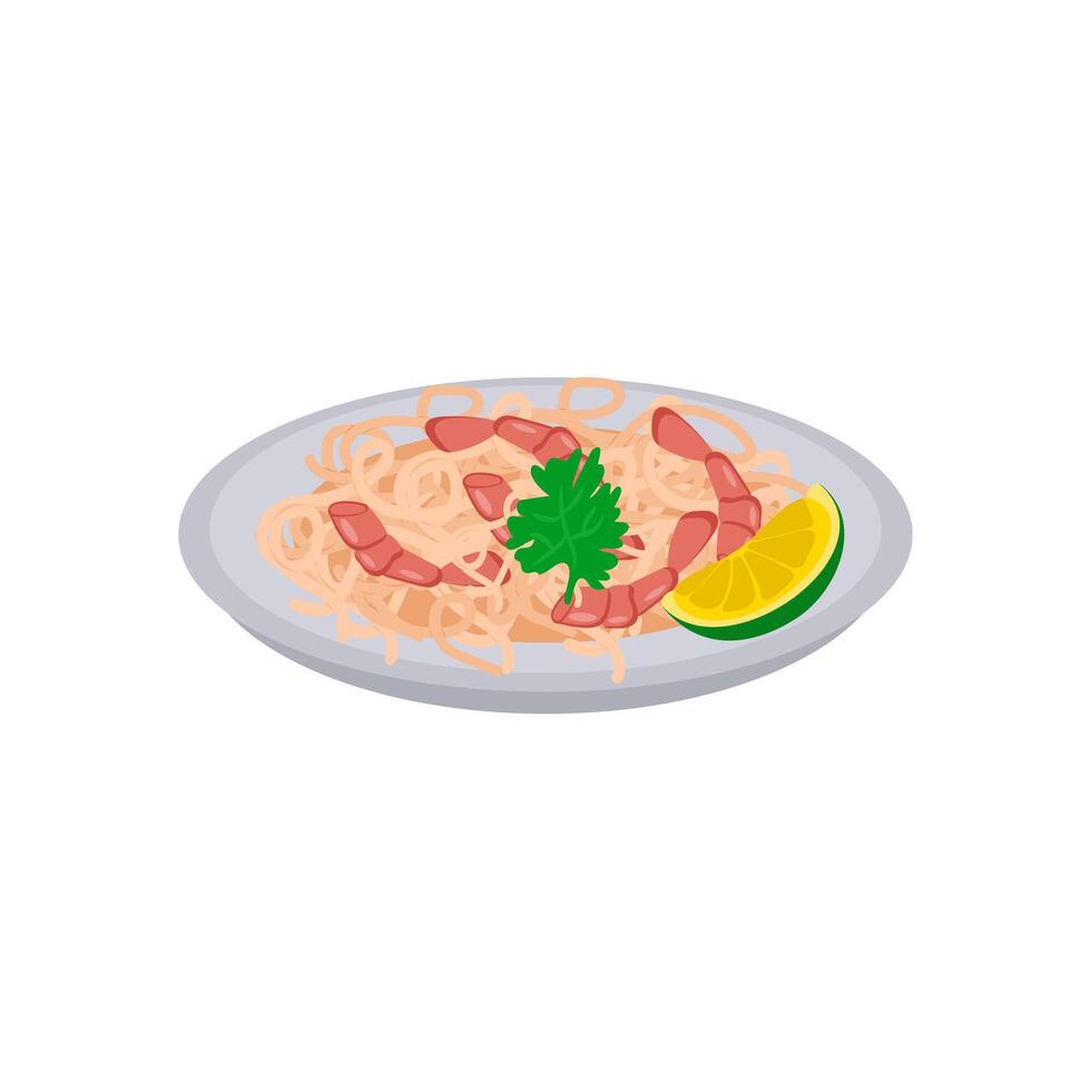 Shrimps Noodles, Seafood Illustration vector