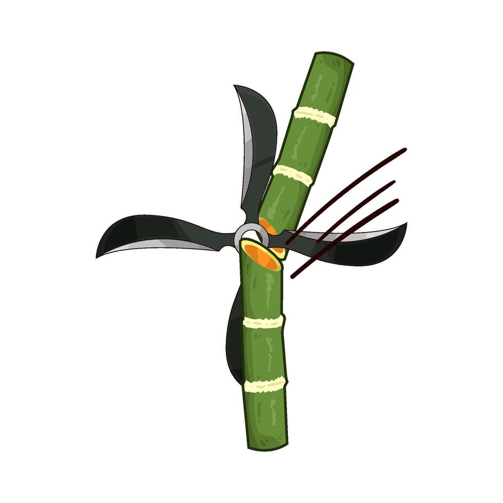 illustration of threw the shuriken onto the bamboo vector