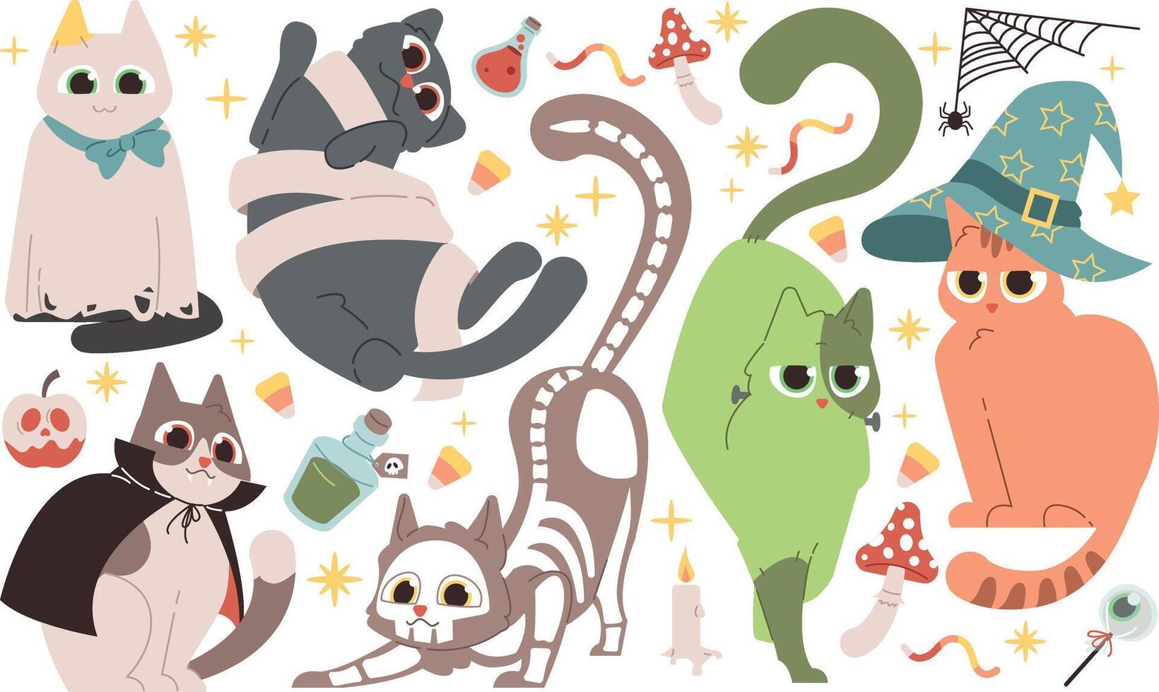 Halloween set with cats. For scrapbooking, greeting card, party invitation, poster vector