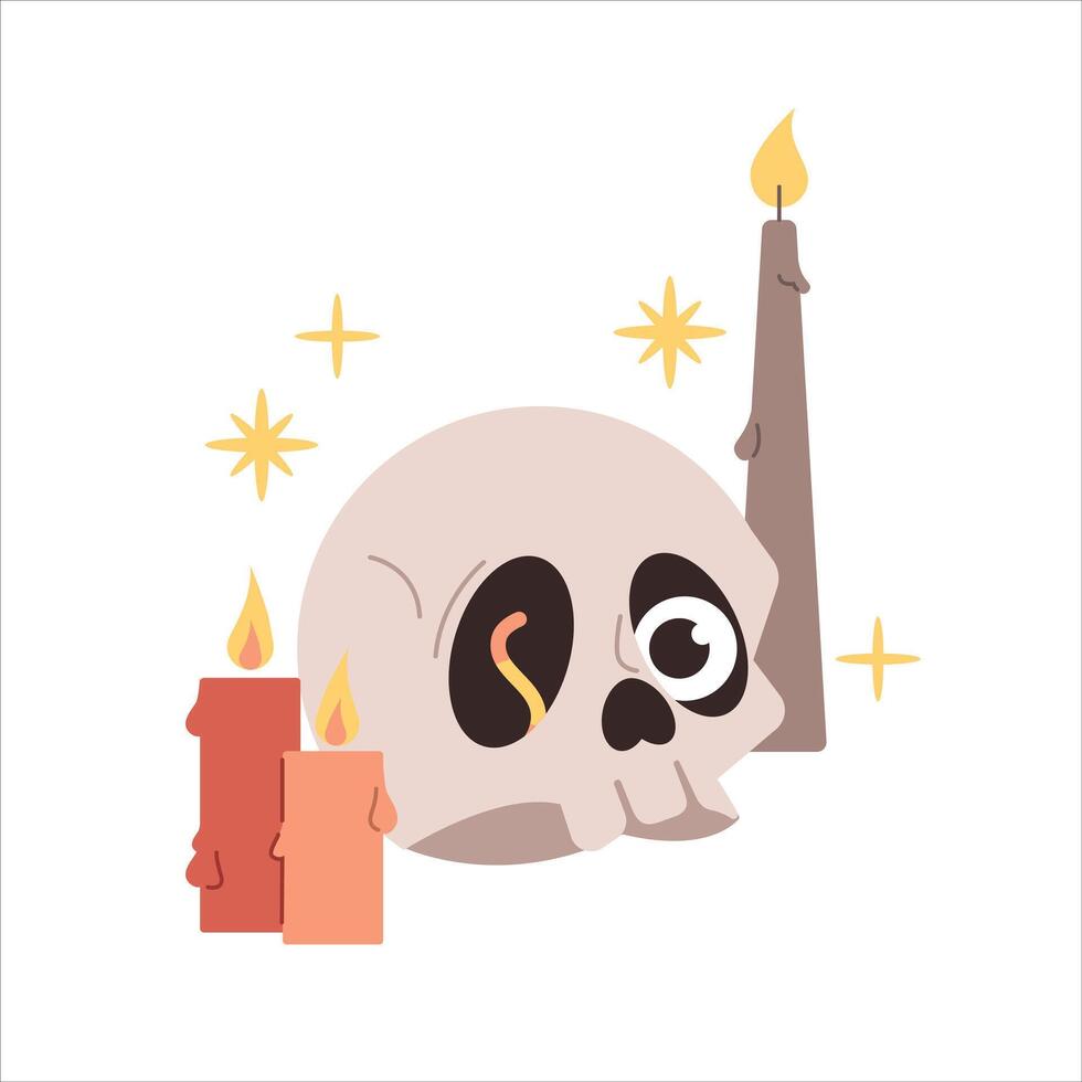 Human skull with a worm inside and candles vector