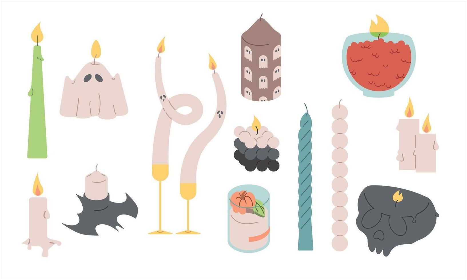 Various set Candles. Different shapes and sizes. Pillar, jar candle vector
