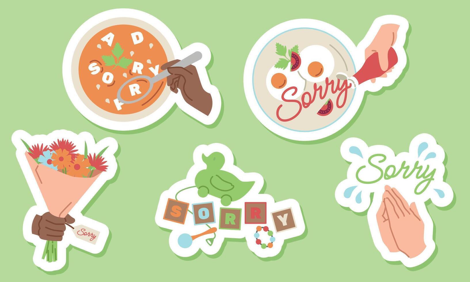 A set of apology stickers. Different types of forgiveness. I'm sorry vector