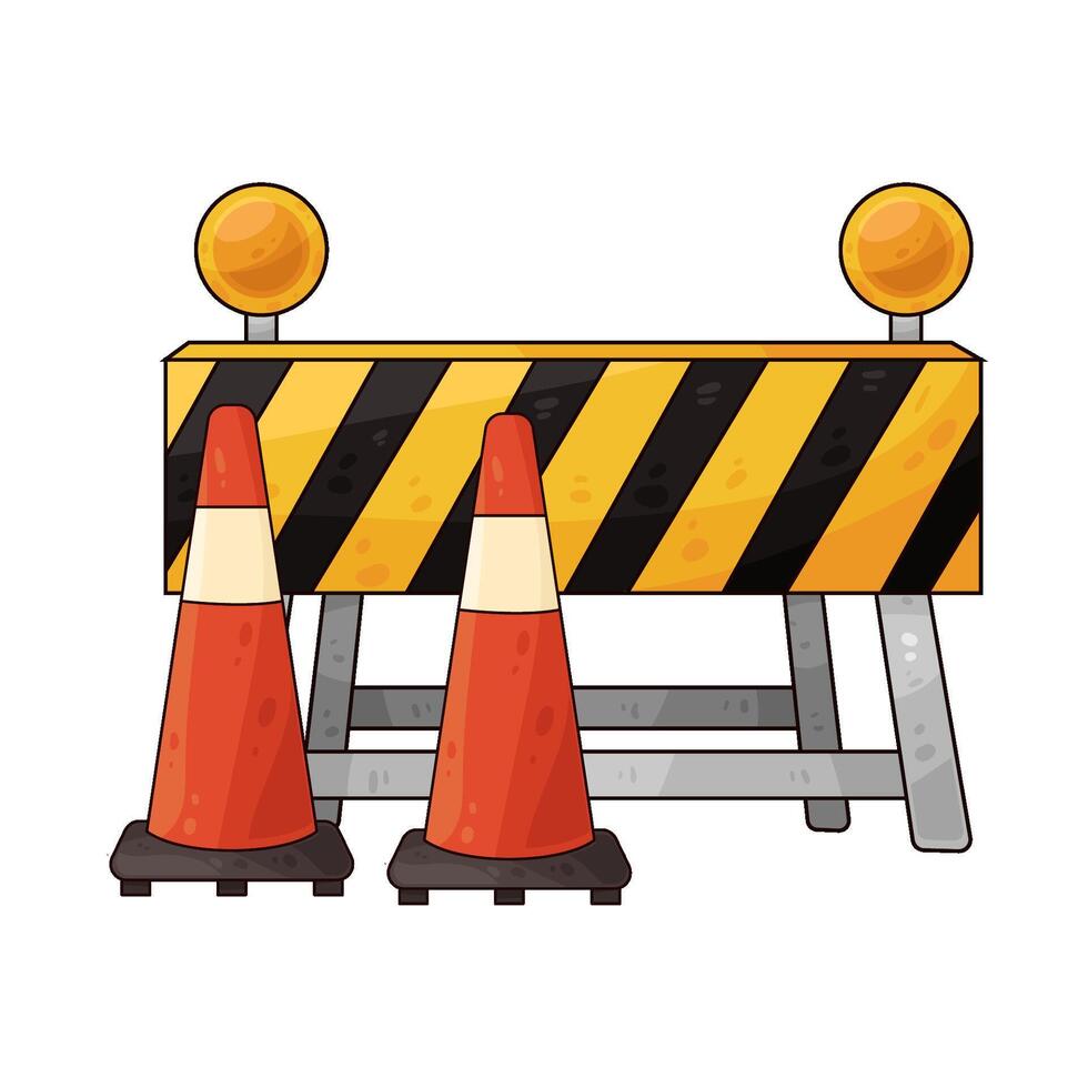 barrier and two traffic cones vector
