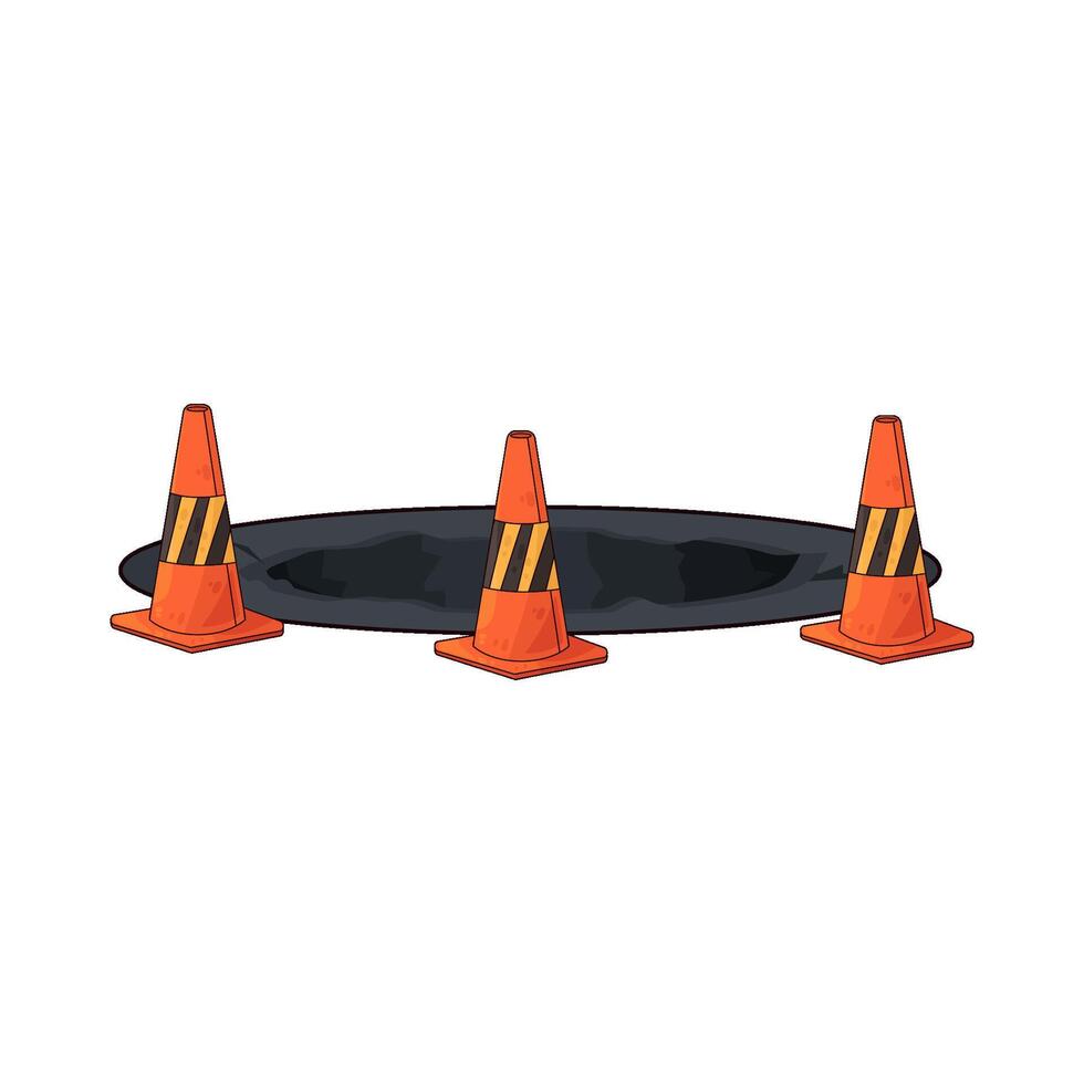 illustration of three traffic cones and a hole vector
