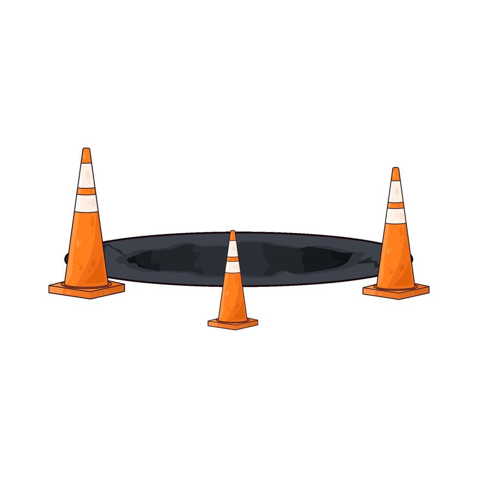 three traffic cones and a hole vector