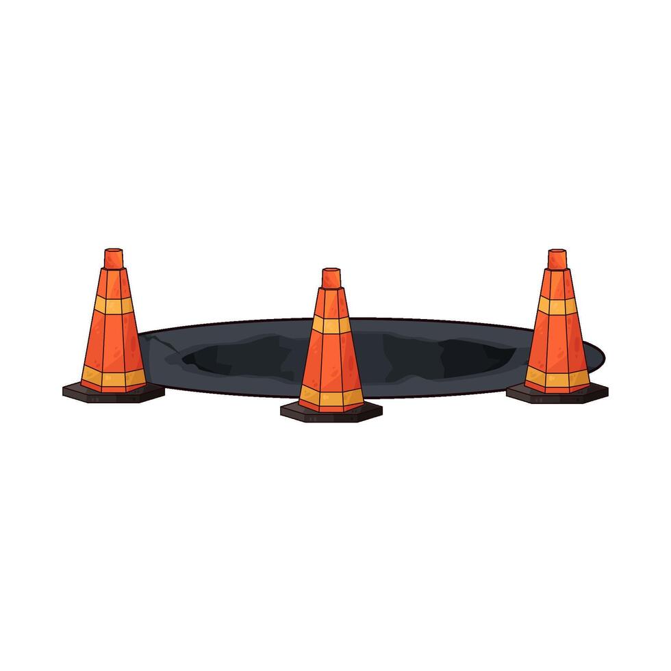 illustration of three traffic cones near a pothole vector