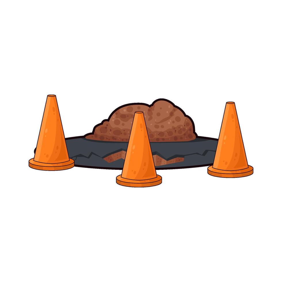 illustration of traffic cone near the hole vector