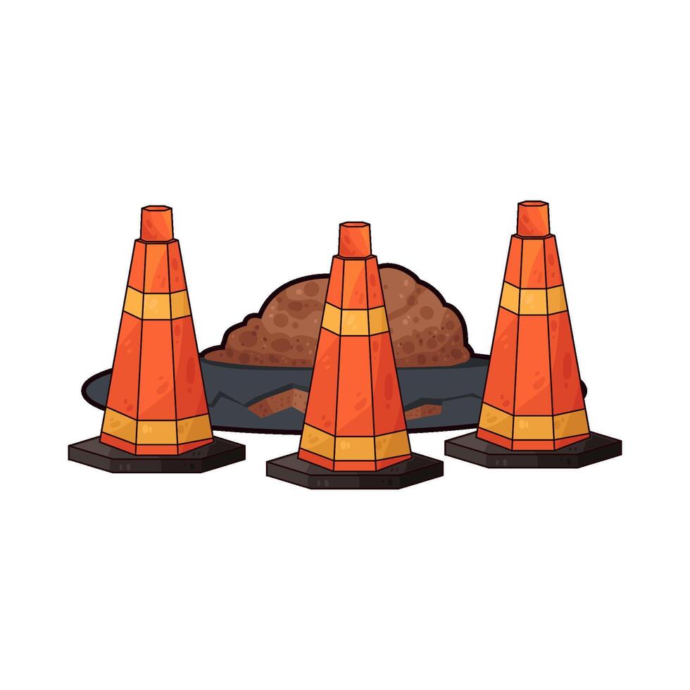 traffic cones at the edge of the hole vector