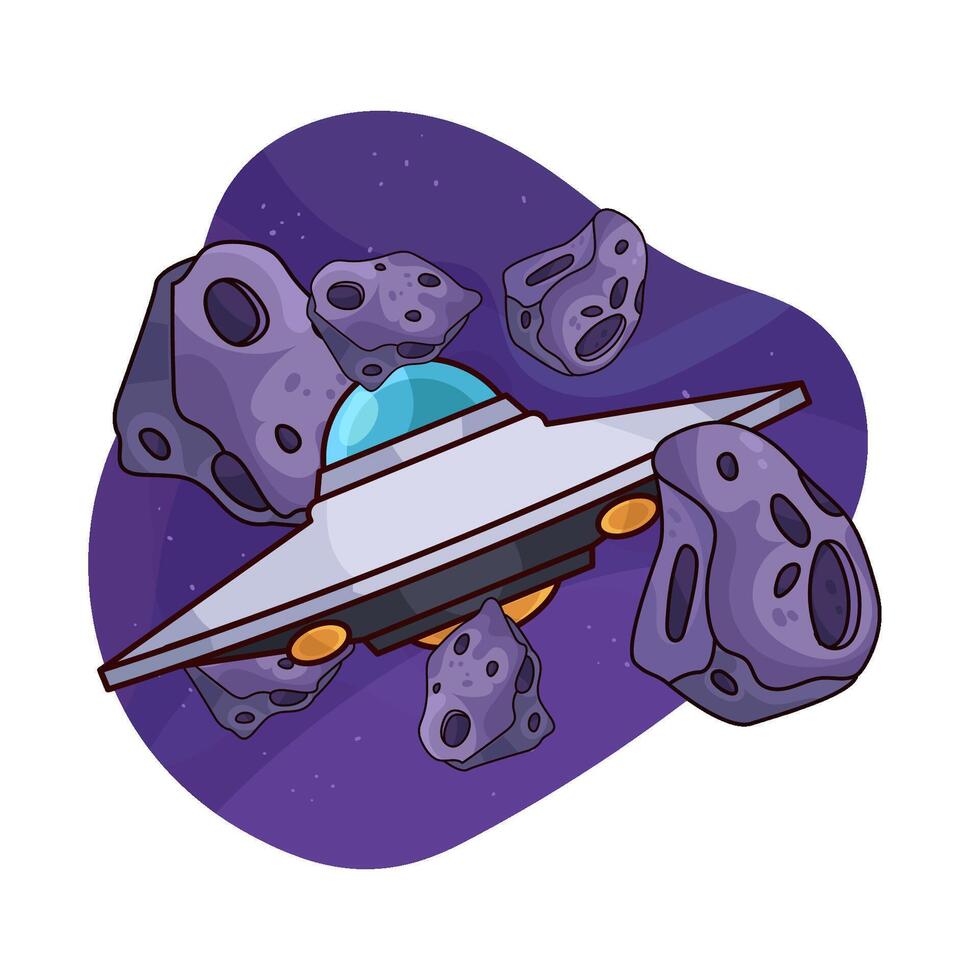 illustration of UFO surrounded by meteors vector
