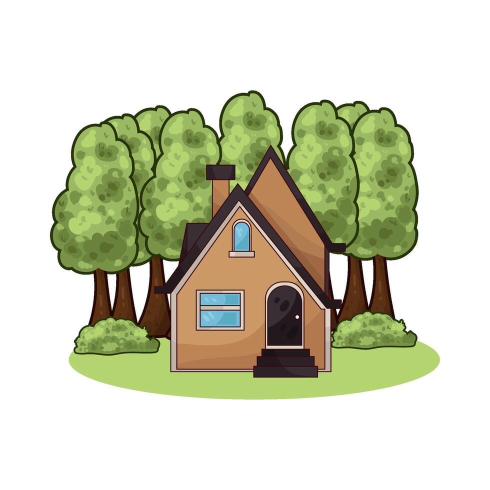 tree behind the house illustration vector