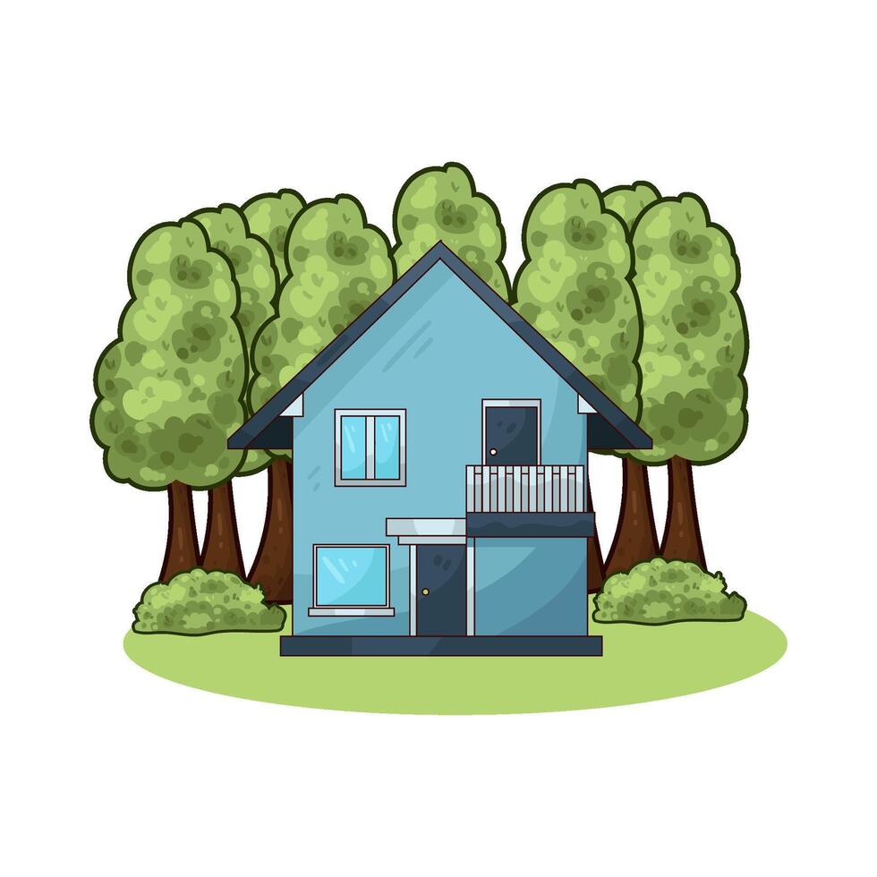 tree behind the house vector