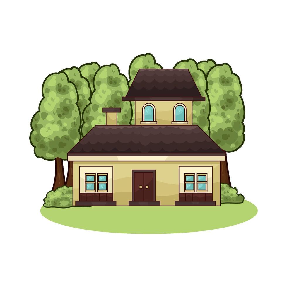 trees around the house illustration vector