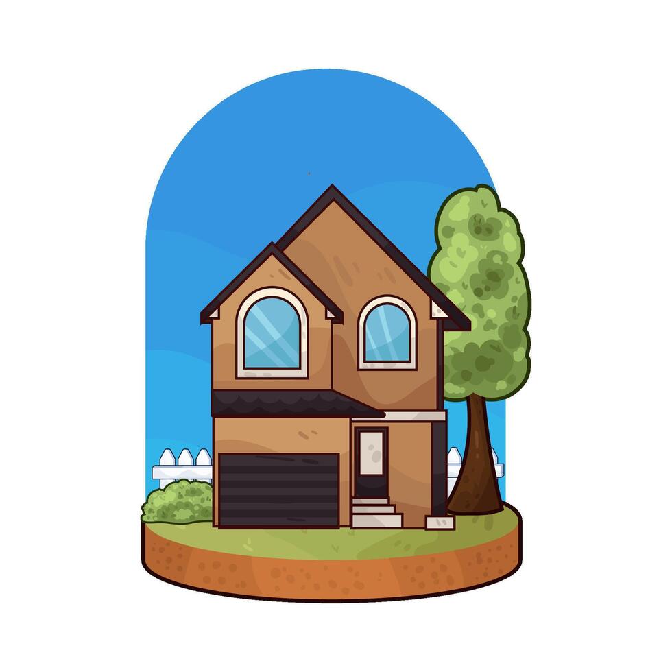 illustration of house near the tree vector