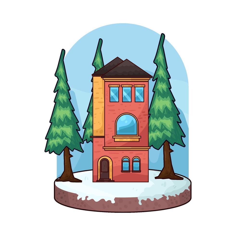 pine tree behind the house vector