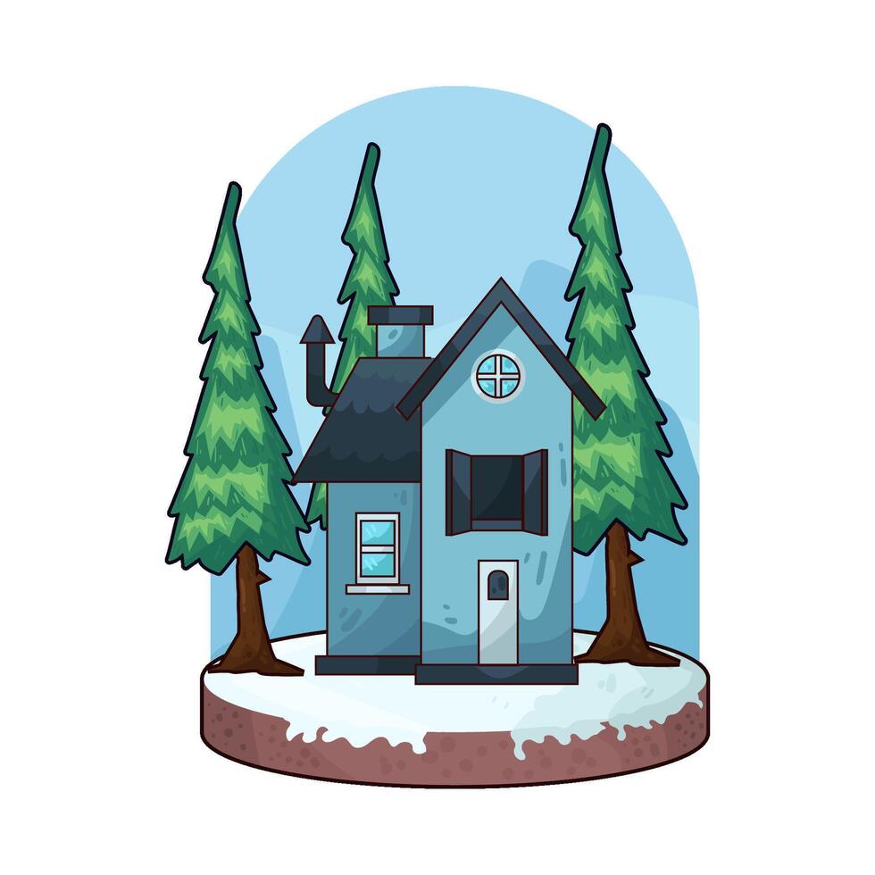 illustration of comfortable house surrounded by pine trees vector