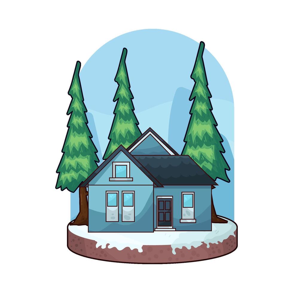illustration of house surrounded by pine trees vector