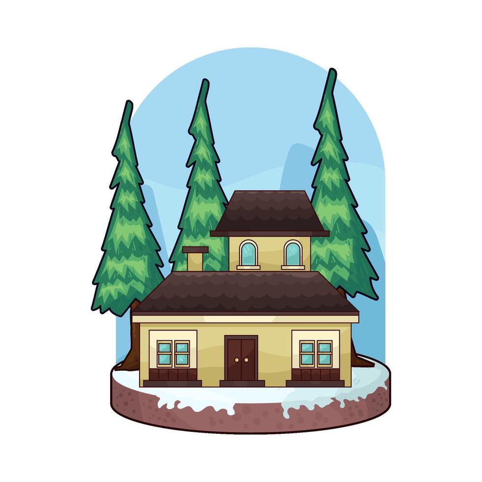 pine tree behind the house illustration vector