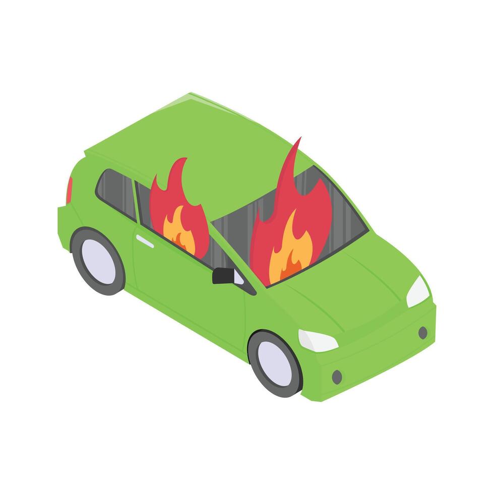 Trendy isometric icon depicting a burning car vector