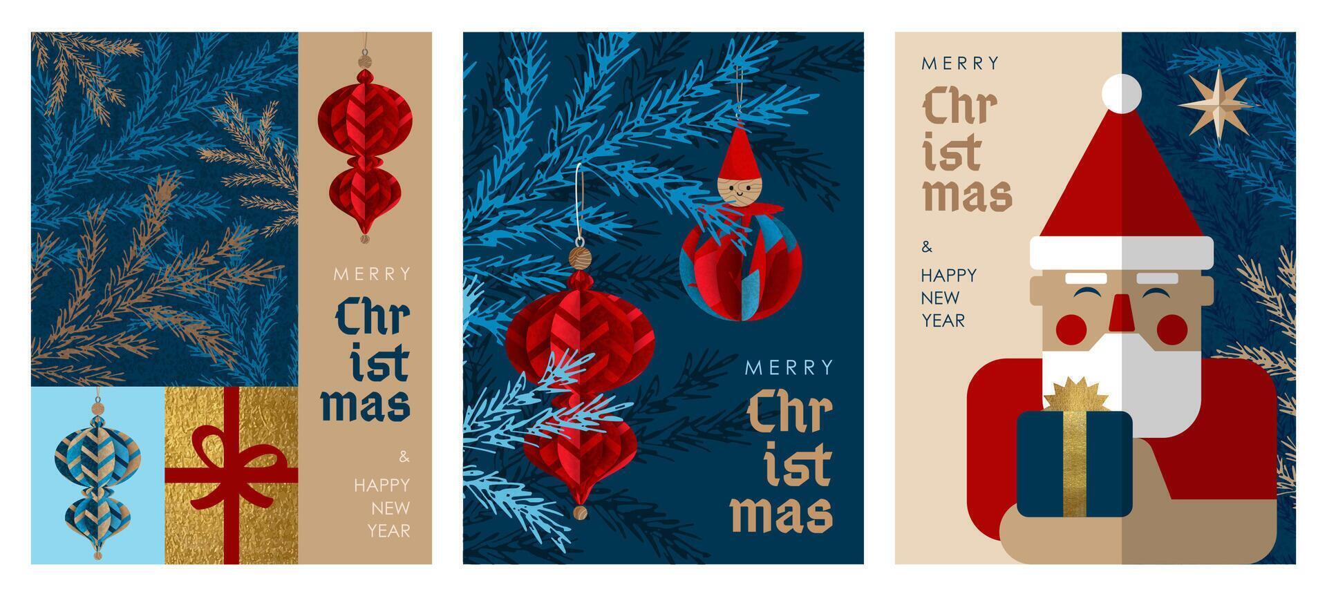 Merry Christmas and Happy New Year. A set of abstract modern illustrations for the design of a poster, postcard, cover. vector