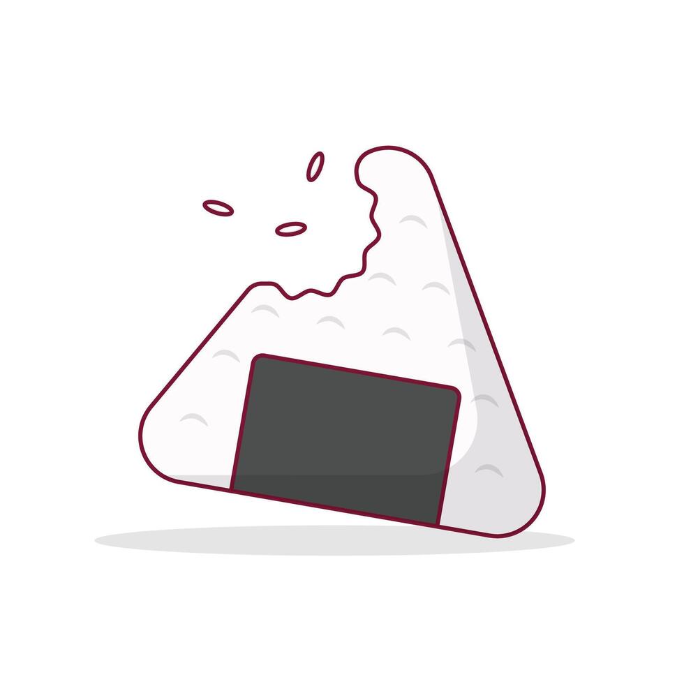 Bitten Onigiri Rice Ball Illustration in Flat Cartoon Style Suitable for Icon, Design Element, T-Shirt, Sticker, Banner, Poster vector