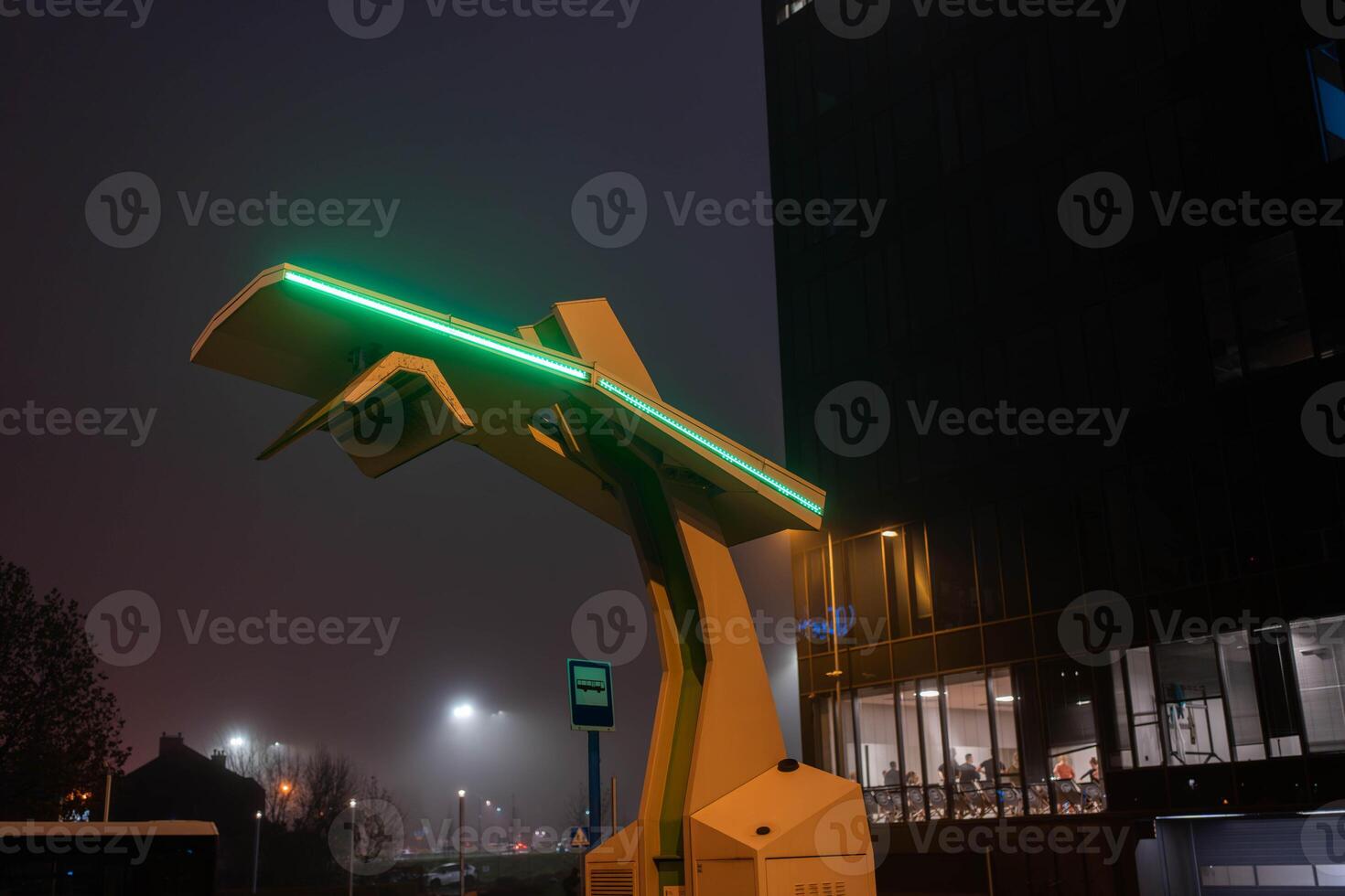 Charging station for electric buses at night photo