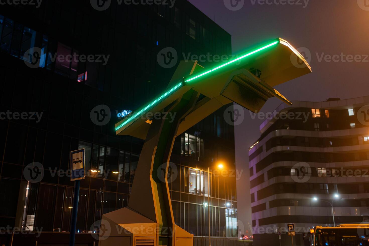 Charging station for electric buses at night photo