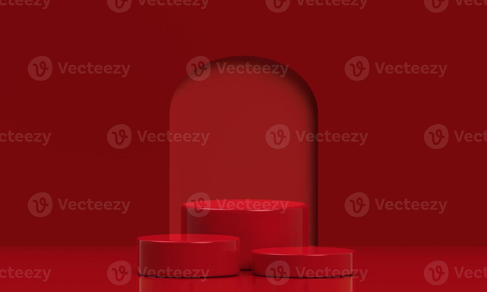Podium red shape for show cosmetic product display for christmas day or new years. stand product showcase on red background photo