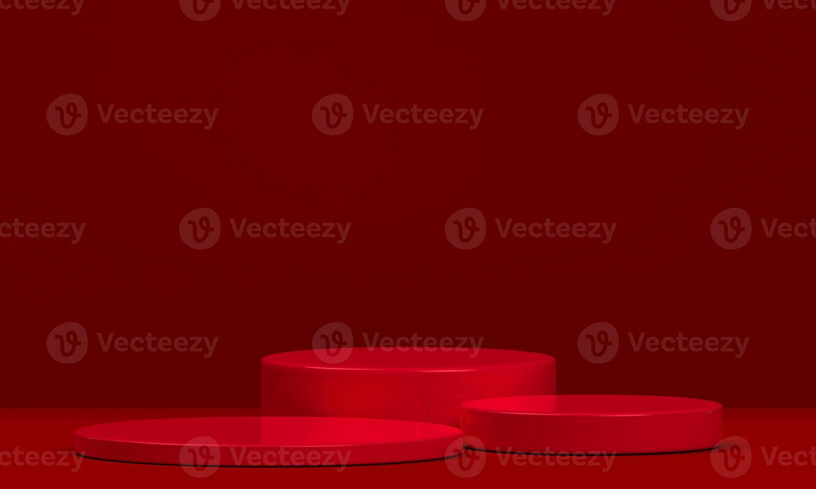 Podium red shape for show cosmetic product display for christmas day or new years. stand product showcase on red background photo