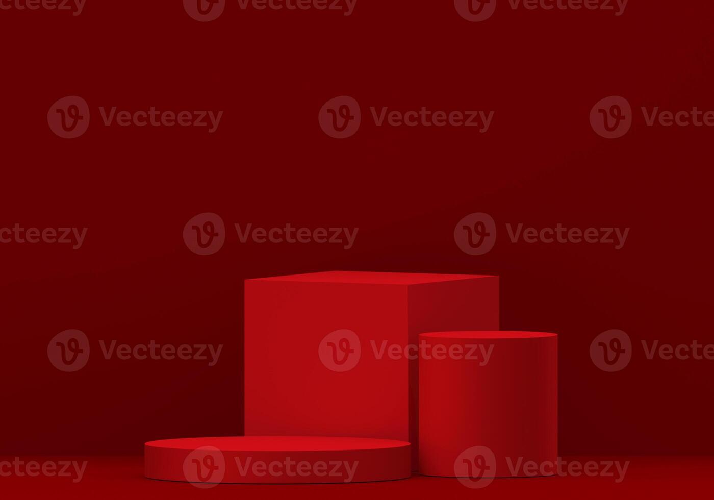 Podium red shape for show cosmetic product display for christmas day or new years. stand product showcase on red background photo