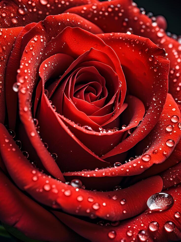 A red rose with water droplets on it photo