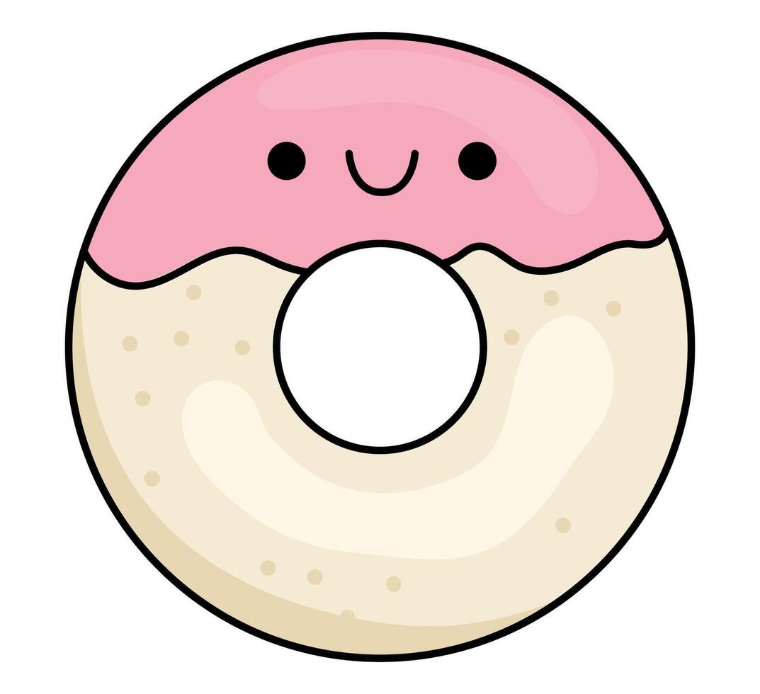 cartoon kawaii donut icon with icing. Dessert clipart. Cute doughnut illustration. Funny icon for kids with sweet food concept vector