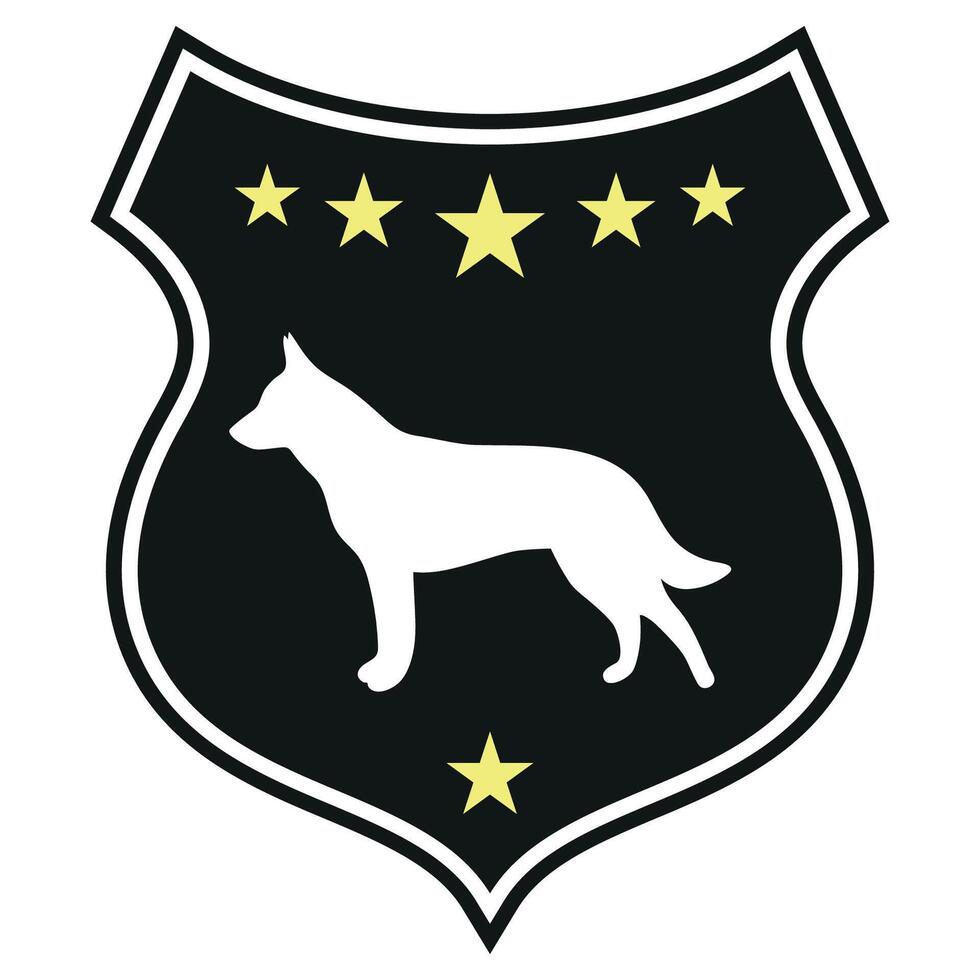 Illustration of shield with dog silhouette and stars vector