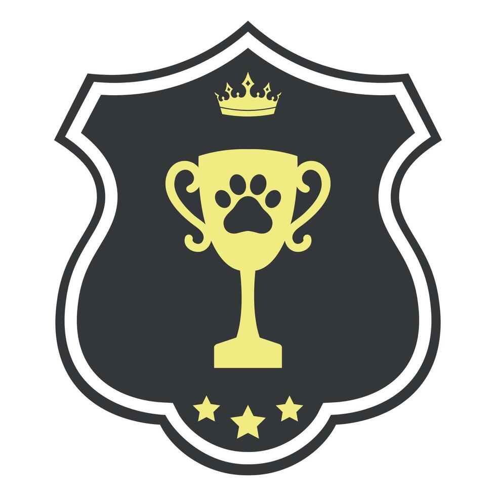 Illustration of trophy cup with paw print and crown. vector