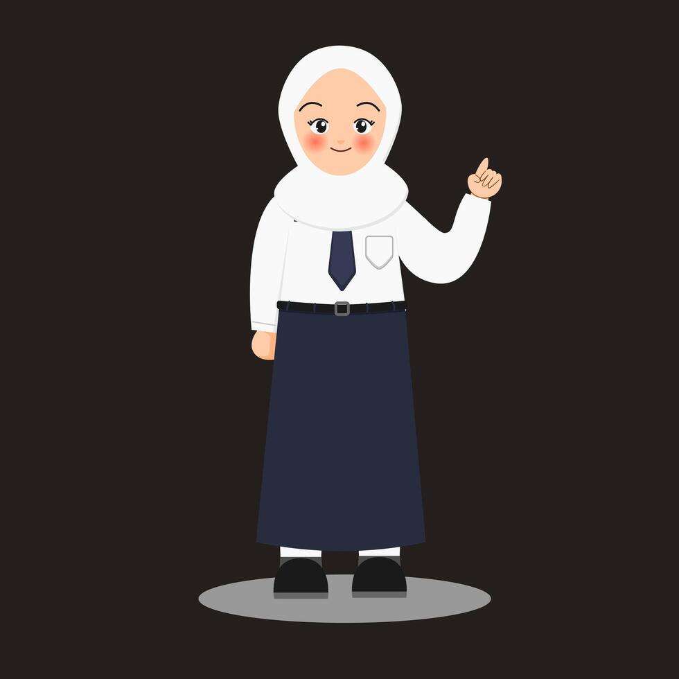 Illustration of pretty girl wearing indonesian junior high school with thumb up pose vector