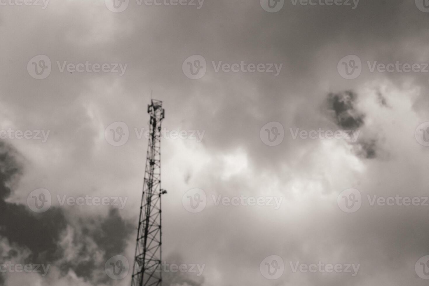 Monochrome Backgrounds of signal transmitter tower in Cicalengka Area, Indonesia. Black and white of Radio and communications technology facilities. Internet and signal. photo