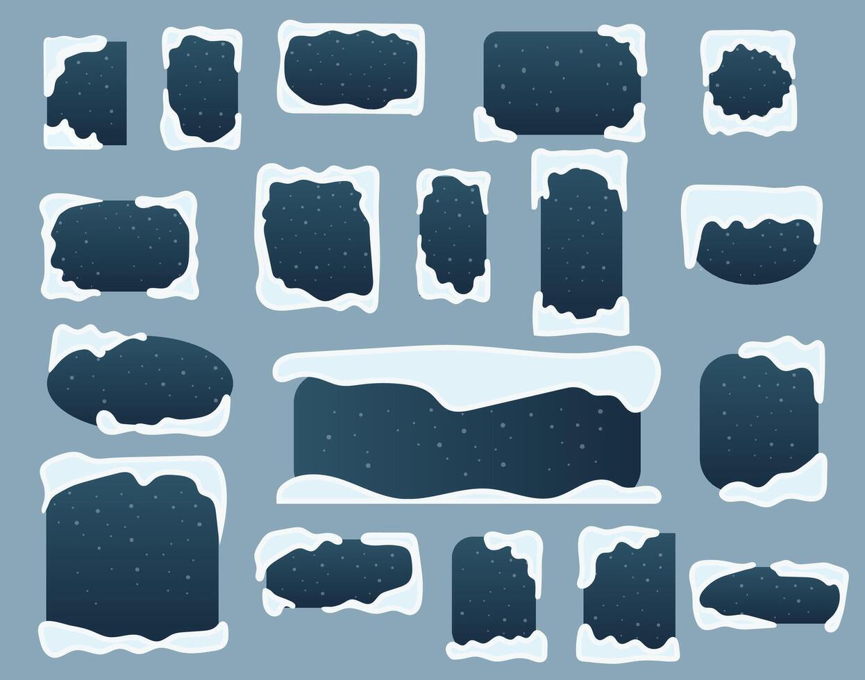 Snow ice cap template set with various shapes banner rectangular , square , oval and round illustration. vector