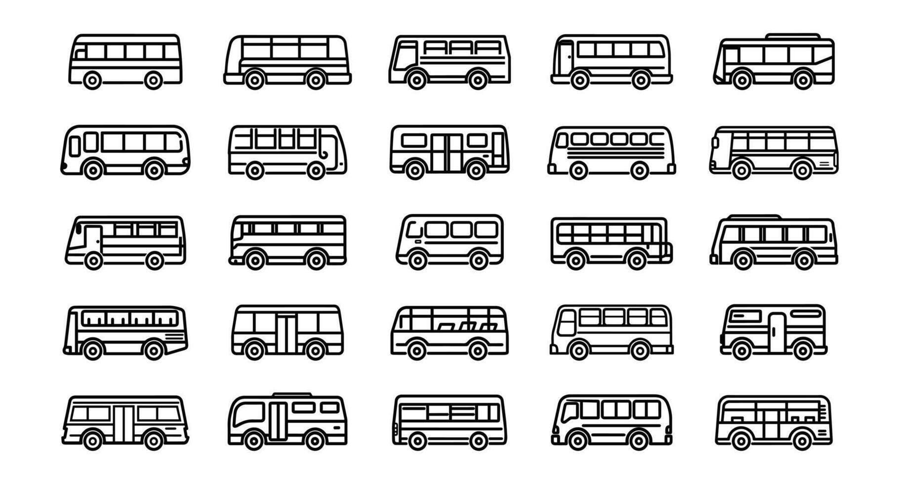 Bus icon line set. Auto transportation collection silhouette and element traffic or trip. Commercial business vehicle simple design illustration vector