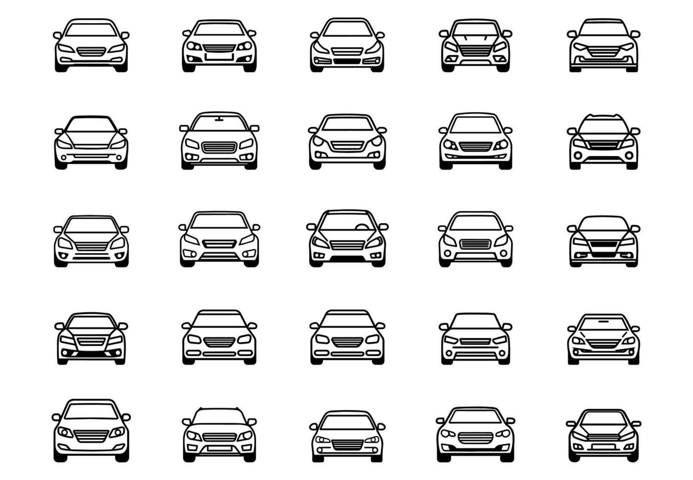 Car line icon set. Logo auto machine and black outline collection traffic sign. illustration automobile design or shape transportation. Drawing pictogram vector