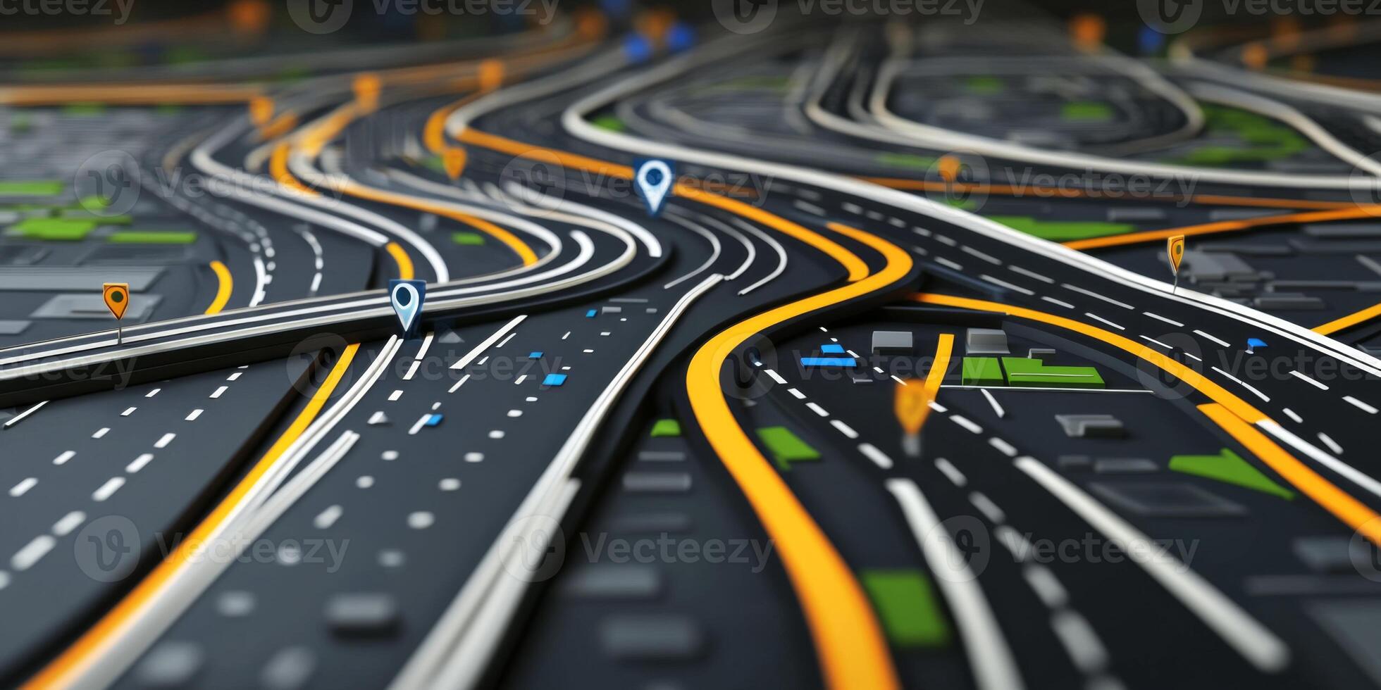 Interactive GPS Navigation Map Highway Road Network 3D Rendering photo