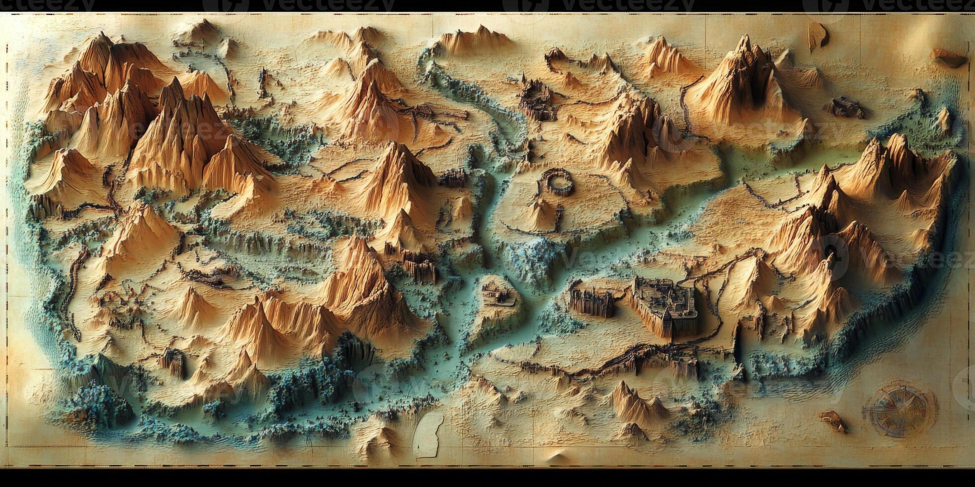 Fantasy Relief Map Mythical Mountains Rivers Magical Landscape photo